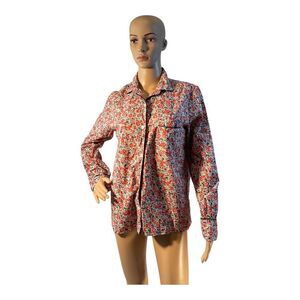 Gap Body Womens Flower Orange Blue Button Shirt Top Long Sleeve Size S